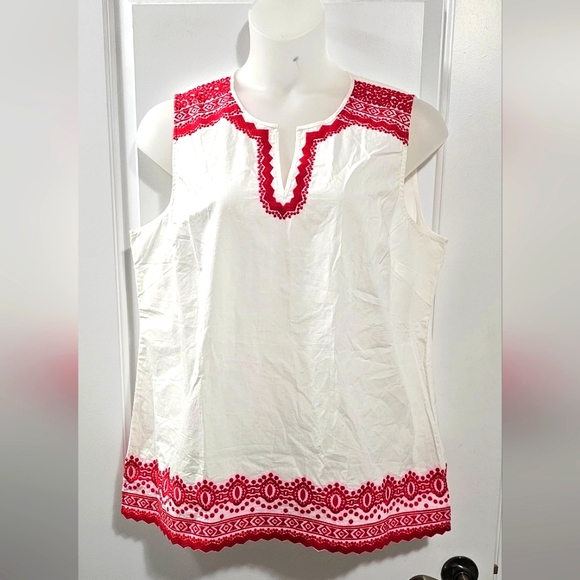 Talbots red and white embroidered top siz3 XL - Picture 1 of 7